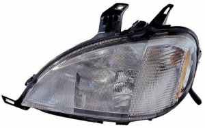 Left (Driver) Headlight Assembly for 1998-2001 Mercedes-Benz ML320, Front Housing/Lens/Cover, Halogen with Passenger Package, Composite,  1638200961, Replacement