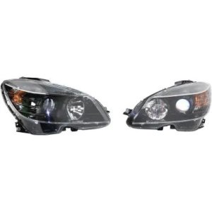 Performance Set Headlight Assembly for 2008 - 2011 Mercedes Benz C350 W204, Right (Passenger), Halogen, Black Bezel,  MB2505108, Replacement