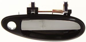 Front Exterior Door Handle for Nissan Maxima 1995-1997, Right (Passenger), Smooth Black Bezel, Chrome Lever, Replacement