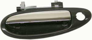 Front Exterior Door Handle for 1995-1997 Nissan Maxima, Left (Driver), Smooth Black Bezel, Chrome Lever, Replacement
