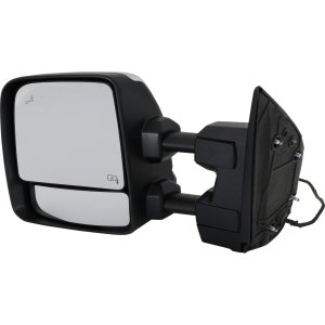 Towing Mirror for Nissan Titan XD 2016-2019, Left (Driver), Power, Manual Folding and Extending, Heated Upper Glass, Chrome, with Blind Spot Detection, without Auto-Dimming, Crew Cab, SL Model, Replacement
