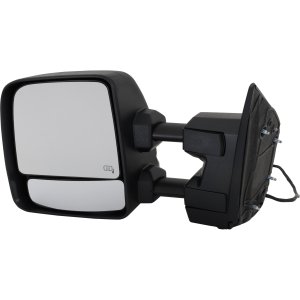 Towing Mirror for Nissan TITAN XD 2016-2019 Left (Driver), Power, Manual Folding and Extending, Heated Upper Glass, Textured, In-housing Signal Light, with Puddle Light, without Auto-Dimming and Blind Spot Detection, All Cab Types, Replacement