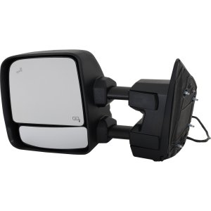 Towing Mirror for Nissan TITAN 2017-2019, Titan XD 2017-2021, Left (Driver), Power, Manual Folding & Extending, Heated Upper Glass, Textured, with Blind Spot Detection, Memory, Puddle & Signal Light, Replacement