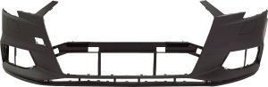 Front Bumper Cover for Audi A3 2017-2020, Primed (Ready to Paint), without Headlight Washer and Parking Aid Sensor Holes, Convertible/Sedan excluding S-Line Package, Replacement