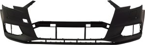 Front Bumper Cover for A3 2017-2020, Primed (Ready to Paint), Without Headlight Washer & Parallel Park Assist Sensor Holes, With Parking Aid Sensor Holes, Sedan/Convertible Without S-Line Package, Replacement