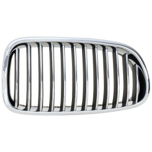 Chrome Shell with Black Insert Grille for BMW 5-Series 2011-2013 Right (Passenger) Side, Sedan, Without Night Vision, Replacement Models: 528i, 535i, 550i.