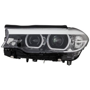 Headlight Assembly for BMW 5-Series 2017-2020, Left (Driver), LED Projector Type, without Adaptive Headlamps, without Logo, (2018-2020 Hybrid), Replacement Series models: 520i, 520d, 530i, 530d, 540i, 550i, 520d xDrive, 525d, 530d xDrive, 540d xDrive, M550d xDrive.
