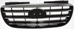 Grille for 2007-2010 Hyundai Elantra Sedan, Plastic, Painted Black Shell and Insert with Chrome Insert Molding, Replacement