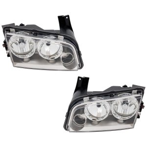 Headlight for Dodge Charger 2007-2010, Right (Passenger) and Left (Driver), Lens and Housing, Halogen, Clear Lens, From November 8, 2006, 2-Piece, Replacement