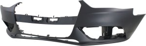 Front Bumper Cover for Audi A4 2013-2016, Primed (Ready to Paint), without S-Line Package, with Headlight Holes and Warning System, including Tow Hook Cover, Replacement