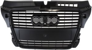 Primed (Ready to Paint) Grille Shell and Insert for Audi A3 2009-2013, Type 2, Without License Plate Holes, Replacement