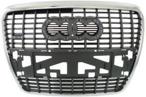 Grille for Audi A6 2005-2008 Silver Black with Chrome Molding, without Park Sensors, with Sport Package, Replacement