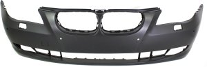 Front Bumper Cover for BMW 5-Series 2008-2010, Sedan/Wagon, Primed (Ready to Paint), without M Package, with Park Distance Control Sensor Holes, Replacement