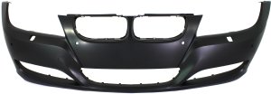Front Bumper Cover for BMW 3-Series (2009-2012), Primed (Ready to Paint), with Headlight and Parking Distance Control Sensor Holes, Sedan/Wagon, Replacement