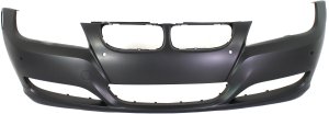 Front Bumper Cover for BMW 3-Series 2009-2012 Sedan/Wagon, Primed (Ready to Paint), without Headlight Holes, with Parking Distance Control Sensor Holes, Replacement
