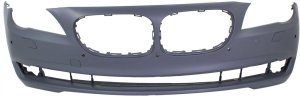 Front Bumper Cover for BMW 7-Series (2009-2012), Primed (Ready to Paint), Without M Package, With Parking Distance Control Sensor Holes, With Side View Camera, Replacement