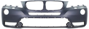 Front Bumper Cover for BMW X3 2011-2014, Primed (Ready to Paint), without M Package, with Headlight Washer Holes, Replacement