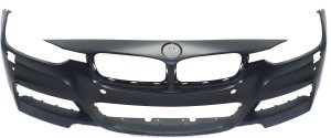 Front Bumper Cover Primed (Ready to Paint) for BMW 3-Series (2013-2019) with M Sport Line and Headlight Washer/ Parking Distance Control Sensor Holes/ Integrated Park Assist System, without Camera, for Sedan/Wagon (2013-2018), Replacement