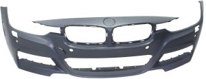 Front Bumper Cover for BMW 3-Series (2013-2019), Primed (Ready to Paint), with M Sport Line, with Headlight/Washer & Park Distance Control Sensor Holes/Camera, without In-Park Assistance System, for Sedan/Wagon (2013-2018), Replacement