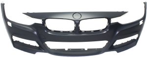 Front Bumper Cover Primed (Ready to Paint) for 3-Series BMW 2013-2019 with M Sport Line, with Headlight Holes, without PDC Sensor Holes, Suitable for Sedan/Wagon Models (2013-2018), Replacement