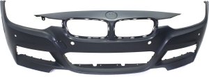 Front Bumper Cover for 2013-2019 BMW 3-Series, Primed (Ready to Paint), with M Sport Line, without Headlight Washer Holes or Intelligent Park Assist System, with Park Distance Control Sensor Holes and Camera, compatible with 2013-2018 Sedan/Wagon Models, Replacement
