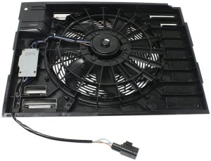 A/C Condenser Fan Shroud Assembly for BMW 7-Series 2002-2008 with Control Module, Replacement Models: 745i, 745Li, 750i, 750Li, 760i, 760Li.