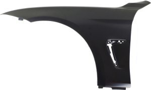 Front Fender for BMW 4-Series 2014-2017, Left (Driver), Primed (Ready to Paint), Steel, without Molding Holes, Replacement. Models: 428i, 430i, 435i, 440i.