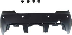 Rear Bumper Cover for BMW 5-Series 2004-2010, Sedan, Primed (Ready to Paint), with M Package, with Parking Distance Control Sensor Holes, Replacement Models: 520i, 525i, 530i, 535i, 540i, 545i, 550i.