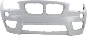 Front Bumper Cover for BMW X1 2013-2015, Primed (Ready to Paint), with M Sport Line, with Headlight Holes, without Parking Distance Control Sensor Holes, Replacement