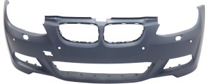 Front Bumper Cover for BMW 3-Series 2007-2010, 3.0L Engine, with M Package, with Parking Distance Control Sensor Holes, Convertible/Coupe, Primed (Ready to Paint) Replacement. Models: 328i, 335i.