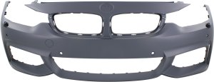 Front Bumper Cover for BMW 4-Series 2014-2020, Primed (Ready to Paint), with M Sport Package, with Headlight and Parking Distance Control Sensor Holes, without Park Assist Sensor Holes/Camera, Replacement