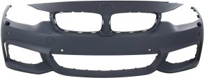 Front Bumper Cover for BMW 4-Series 2014-2020, Primed (Ready to Paint), with M Sport Package, Headlight, Park Assist Sensor, PDC Sensor Holes, Camera, Replacement Models: 420i, 428i, 430i, 435i, 440i