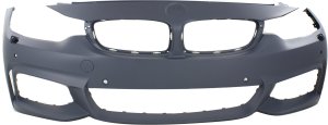 Front Bumper Cover for BMW 4-Series (2014-2020), Primed (Ready to Paint), with M Sport Package, with Headlight Washer, Park Assist Sensor, PDC Sensor Holes, without Camera, Replacement