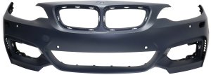 Front Bumper Cover for 2014-2021 BMW 2-Series, Primed (Ready to Paint), with M Sport Package, Headlight Washer Holes, Park Distance Control Sensor Holes, Park Assist Sensor Holes, Replacement Models: 230i (2017), 228i Convertible/Coupe (2017)