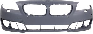 Front Bumper Cover for BMW 5-Series 2014-2016, Primed (Ready to Paint), without M Package, with Park Distance Control Sensor and Camera Hole, Sedan, Replacement Models: 528i, 535i, 550i.