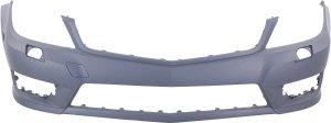 Front Bumper Cover for Mercedes-Benz C-Class (2012-2015), Coupe/Sedan (2012-2014), AMG Styling Package, Primed (Ready to Paint), with Headlight Hole, Excludes C63 AMG Model, Replacement