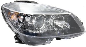 Headlight Assembly for Mercedes-Benz C-Class 2008-2011, Right (Passenger) Side, Halogen, Black Interior, From 02-09-07, Replacement