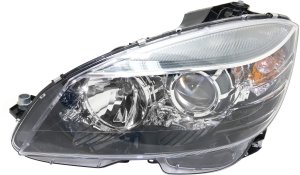 Headlight Assembly for Mercedes-Benz C-Class 2008-2011, Left (Driver), Halogen, Black Interior, From 02-09-07, Replacement