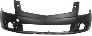 Front Bumper Cover for Cadillac SRX 2010-2012, Upper, Primed (Ready to Paint), with Headlight Holes, without Parking Assist Sensor Holes, Replacement
