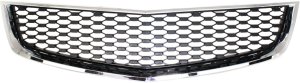 Front Bumper Grille for Chevrolet Equinox 2010-2015, Chrome Shell with Painted Black Insert, Replacement