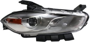 Headlight for Dodge Dart 2013-2016, Right (Passenger), Lens and Housing, Xenon, without HID Kit, Chrome Interior, Replacement