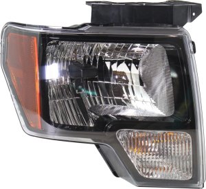 Headlight Assembly for Ford F-150 2010-2014, Right (Passenger) Side, Halogen Light with Black Trim, Replacement