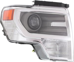 Headlight Lens and Housing for Ford F-150 2013-2014, Right (Passenger) Side, HID/Xenon without HID Kit, Chrome Trim, Replacement