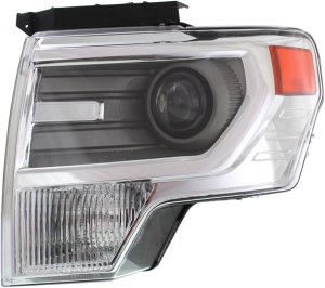 Headlight for Ford F-150 2013-2014, Left (Driver) Side, Lens and Housing, HID/Xenon, Without HID Kit, Chrome Trim, Replacement