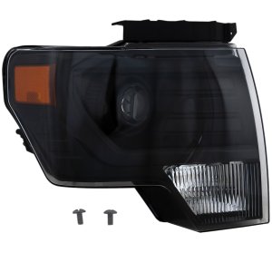 Headlight for Ford F-150 (2013-2014) Right (Passenger), Lens and Housing, HID/Xenon, without HID Kit, Black Trim, Replacement