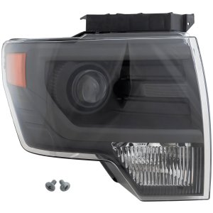Headlight for Ford F-150 (2013-2014), Right (Passenger), Lens and Housing, High-Intensity Discharge/Xenon, SVT Raptor Model, without HID Kit, Gray Trim, Replacement