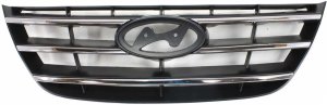 Grille for Hyundai Sonata 2009-2010, Chrome Shell and Insert, Painted Black, Replacement
