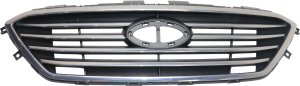 Grille for 2015-2017 Hyundai Sonata, Painted Silver Gray Shell and Insert, Standard Type, with Chrome Molding, without Auto Cruise, Excludes Hybrid Model, Replacement