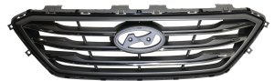 Grille for 2015-2017 Hyundai Sonata, Sport Type, Painted Silver Gray Shell, Insert with Chrome Molding, Excludes Hybrid Model, Without Auto Cruise Control, Replacement