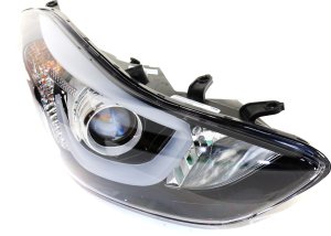 Headlight Assembly for Hyundai Elantra 2014-2016, Right (Passenger), Halogen, with LED Position Light, Sedan, Built in USA, Replacement